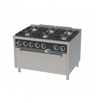 Cocina 6 fuegos a gas + horno maxi 120x93x88